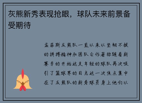 灰熊新秀表现抢眼，球队未来前景备受期待